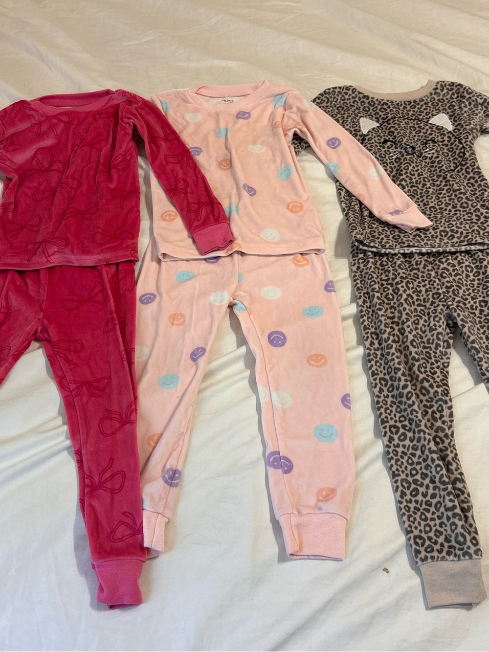 Lot Of 3 Carters Long Sleeve Girl Toddler Pajama Sets Size 4T Snug Fit